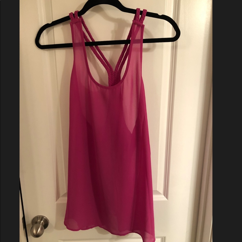 Sheer fuchsia top with braided straps